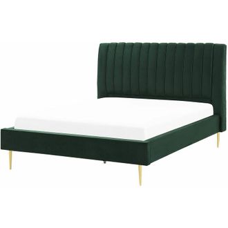 Beliani Beliani - Letto imbottito velluto verde smeraldo e oro rete a doghe testiera alta 140 x 200 cm Marville
