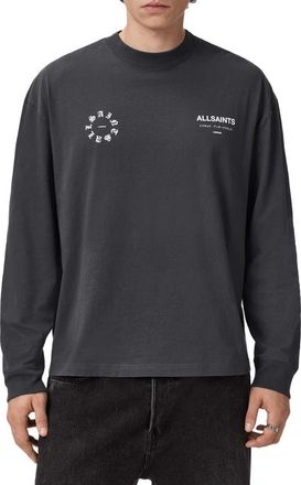 AllSaints Kindred Long Sleeve Graphic T-Shirt in Washed Black at Nordstrom, Size Xx-Large