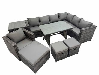 Fimous Patio Furniture Sets with Dining Table Side Table 3 Stools in Dark Grey