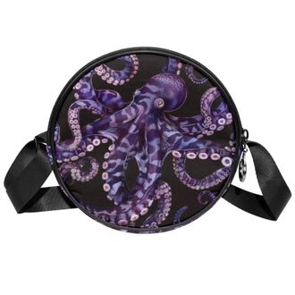 Generic Circle Crossbody Bag for Women, Octopus Small Sling Bag Daypack with Zipper Adjustable Shoulder Straps Casual Ladies Girls Round Purse
