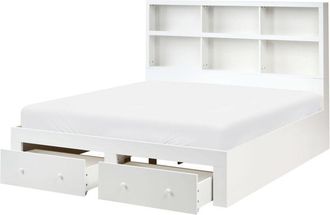 Beliani Cama De Madera 160 X 200 Cm Con Conjunto De Almacenaje De 2 Cajones Y Estantes En El Cabecero Blanco Tarare