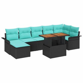 vidaXL Conjunto De Sof&aacute; De Jard&iacute;n 8 Pcs Negro Polirat&aacute;n Vidaxl
