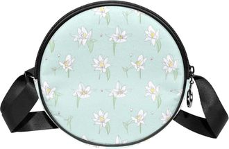 Generic Circle Crossbody Bag for Women, Lilies White Small Sling Bag Daypack with Zipper Adjustable Shoulder Straps Casual Ladies Girls Round Purse