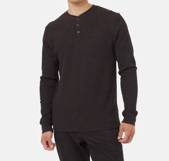 tentree Waffle Henley Long Sleeve T-Shirt In Charcoal