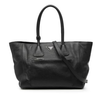 Prada Black Vitello Daino Shopping Tote