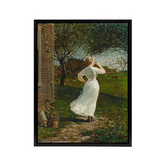 Artery8 Blowing the Dinner Horn Winslow Homer Framed Canvas Wall Art Print in Orange | Size: W24 x H32