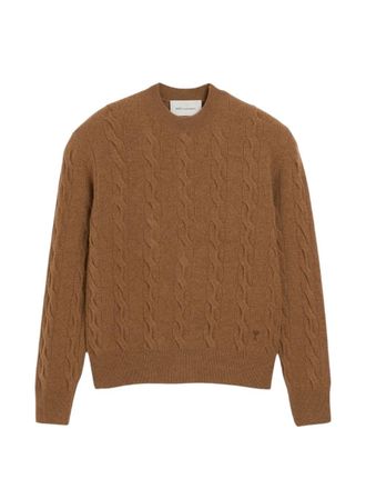 Ami Classic Cable Knit Sweater with Crew Neckline and Ribbed Details