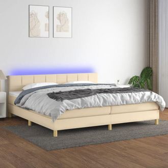 vidaXL Vidaxl - Cama Box Spring Con Colch&oacute;n Y Led Tela Crema 200x200 Cm