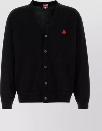 Kenzo wool v-neck buttoned embroidered ribbed cardigan