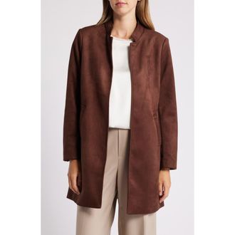 Tahari by ASL Faux Suede Long Jacket in Espresso at Nordstrom, Size 16