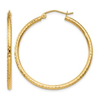 Diamond2Deal 14k Gold Diamond-cut 2x35mm Round Tube Hoop Earrings