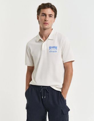 GANT Mens Graphic Short Sleeved Polo Shirt - Cream - Size: 38