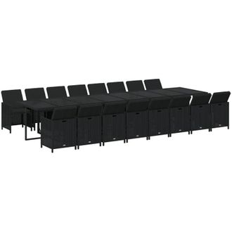 vidaXL Set De Muebles Jard&iacute;n 17 Pzas Con Cojines Rat&aacute;n Sint&eacute;tico Negro Vidaxl