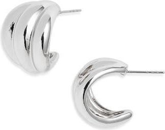 Open Edit Wide Ridged Huggie Hoop Earrings in Silver at Nordstrom Rack