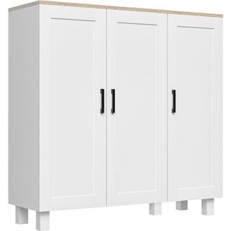 HOMCOM Homcom - Aparador De Cocina Armario De Sal&oacute;n Mueble Buffet Con 3 Puertas Y Estantes Ajustables Para Comedor Dormitorio Estilo N&oacute;rdico 90x30x90 Cm Blan