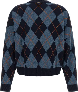 Twin-Set Jacquard Argyle Sweater - Navy