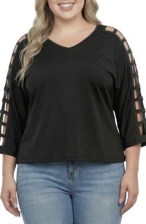 Standards & Practices Cutout Sleeve V-Neck Top in Black at Nordstrom, Size 1X