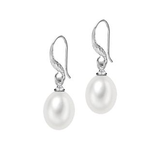 Dower & Hall 12mm Oval White Freshwater Pearl Drop Earrings