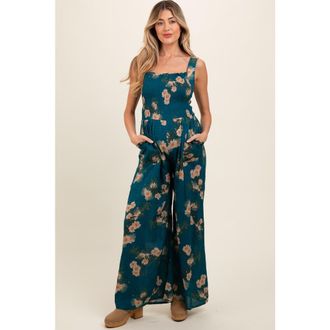 Pinkblush Floral Smocked Jumpsuit in Dark Teal at Nordstrom, Size Medium