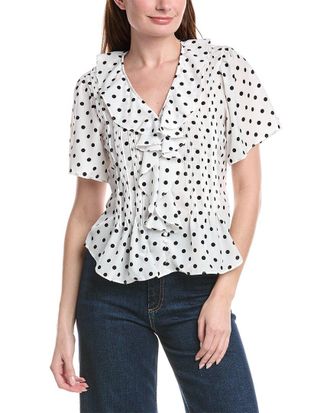 Alberta Ferretti Philosophy Pintuck Printed Ruffled Top