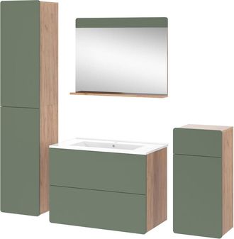 Vicco Set di mobili da bagno Izan, Goldkraft rovere/verde, 5 pezzi con unità alta e midi