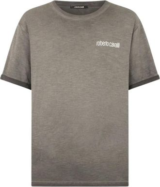 Roberto Cavalli Grijze T-shirt met Slangenprint op de Rug - Heren - T-shirts - Zwart - 2XL - Katoen - Tops