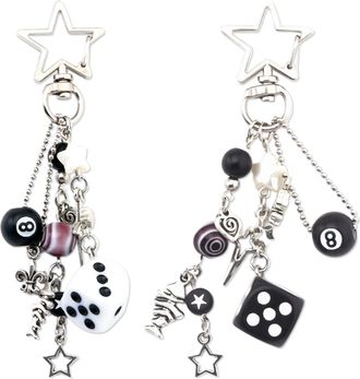 Generic EDLMKM 2 PCS Keychain Pendant for Women and Men, 8 Ball Keyring, Novelty Keychains Y2K Pendant with Dice and Stars, Bag Charm Cute Car Keys Accessorie
