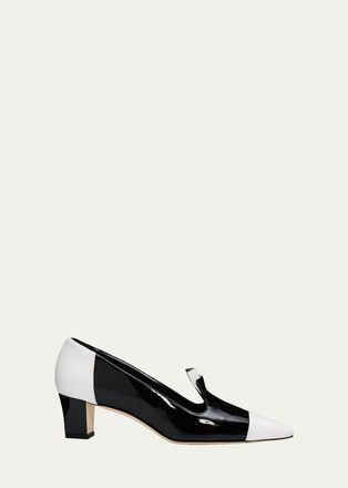 Manolo Blahnik 50mm Polastron Bicolor Patent Leather Loafer Pumps