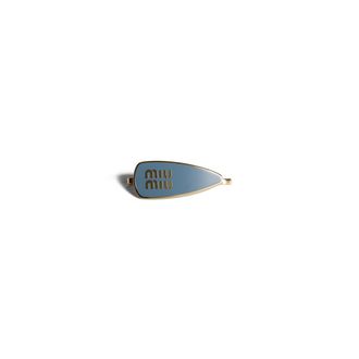 Miu Miu Enameled Metal Hair Clip, Woman, Light Blue