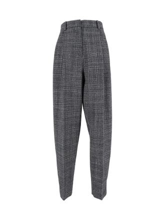 Fabiana Filippi Night Blue Checkered Pleated Carrot-Fit Pants