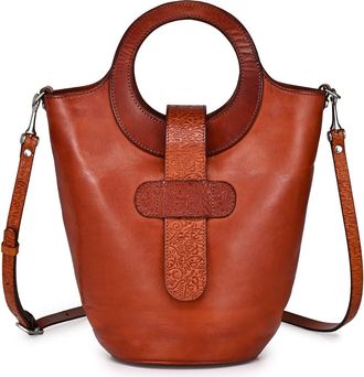 OLD TREND Lily Genuine Leather Structured Everyday Bucket Crossbody in Cognac at Nordstrom