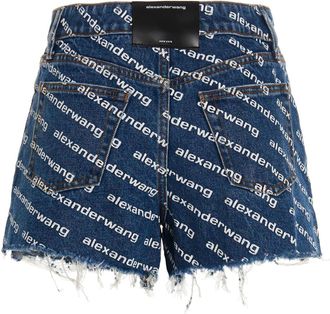 Alexander Wang Logo-Print Denim Shorts - Blue