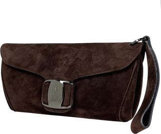 Ferragamo Dark Brown Suede Clutch Bag (Pre-Owned)