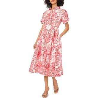 Ted Baker Floral Short Sleeve Cotton Fit & Flare Shirtdress in Classic Cherry at Nordstrom Rack, Size 14
