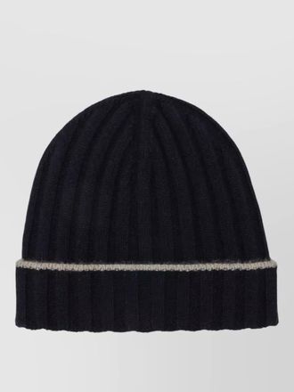 Brunello Cucinelli contrast trim ribbed texture knit hat