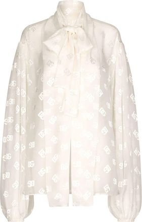 Dolce & Gabbana logo-jacquard pussy-bow collar blouse - women - Silk/Rayon - 36 - White