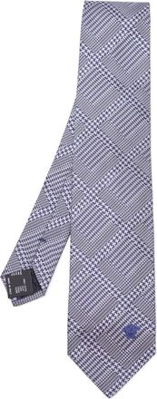Versace Stropdas met pied-de-poule patroon - Grijs