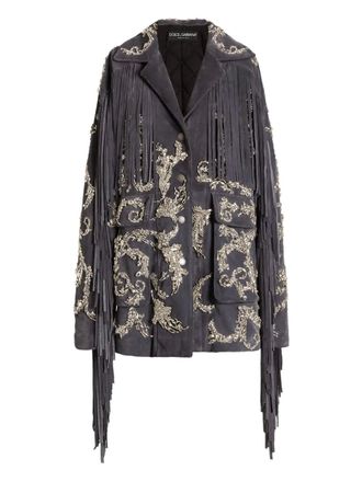 Dolce & Gabbana embellished fringe coat - Grey