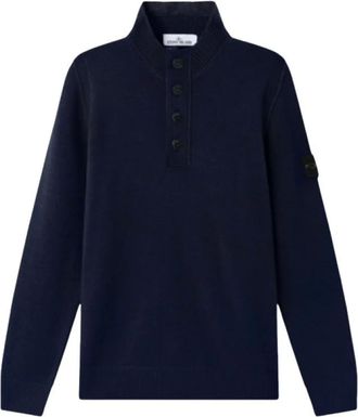 Stone Island Gebreide trui met halve rits - Heren - Truien - Blauw - Maat: XL Wol