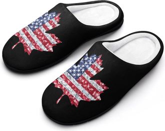 Generic Diamond Maple U.S. Flag Mens Soft Cotton Slippers with Memory Foam Anti-skid House Shoes for Travel Indoor Outdoor