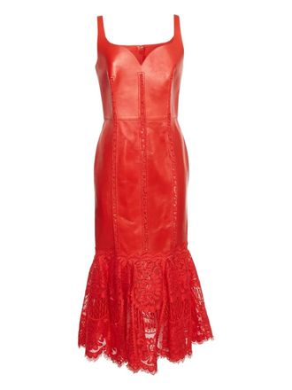 Alexander McQueen 2024 leather lace midi dress - women - Lambskin/Polyester/Cotton/Polyamide - M - Red