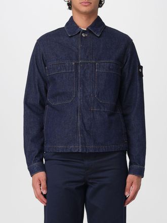 Stone Island Giacca di jeans in cotone con patch logo Compass e tasche a toppa