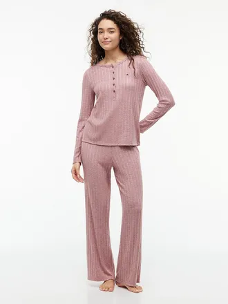 Tommy Hilfiger Womens Henley T-Shirt & Pant Sleep Set - Rose Brown - XL