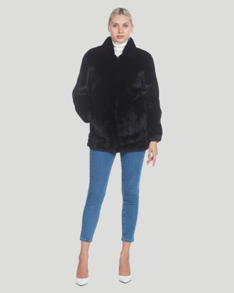 Gorski Mink Bomber Zip Jacket Reversible To Black Leather