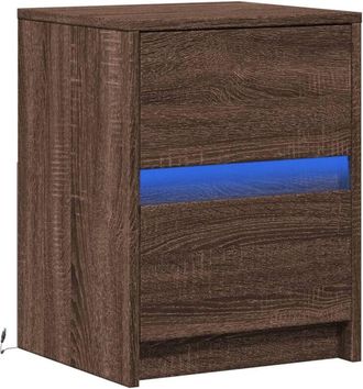 vidaXL Vidaxl - Mesita de noche con luces led madera de ingeniería roble marrón
