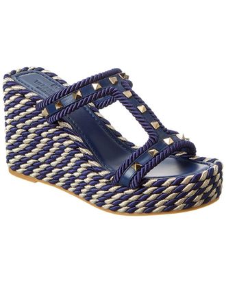 Valentino Rockstud 90 Leather & Rope Wedge Sandal