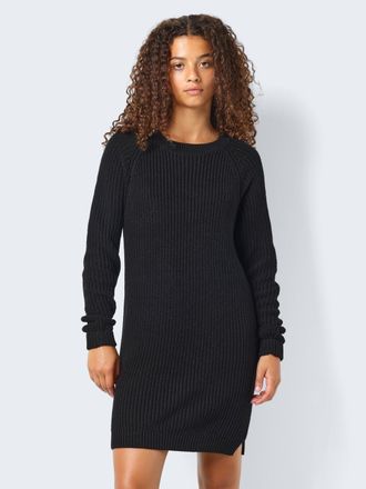 Noisy May Strickkleid NOISY MAY NMSIESTA L/S O-NECK KNIT DRESS NOOS, Damen, Gr. L, N-Gr, schwarz, Rippstrick, Obermaterial: 50% Baumwolle, 50% Polyacryl, unifar