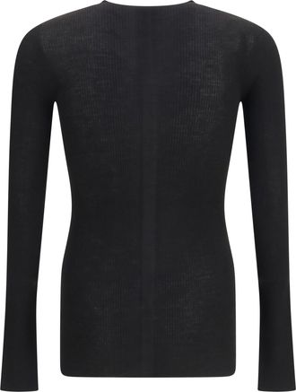 Rick Owens Mens Slim Ribbed Long-Sleeve Sweater Black Merino Wool Ovis Aries