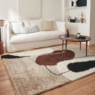 Nazar Rugs Alfombra shaggy de pelo largo dise&ntilde;o art&iacute;stico - marr&oacute;n - 80x140 cm