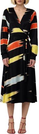 Diane Von F&uuml;rstenberg Amara Print Long Sleeve Wrap Midi Dress in Cloud Haze Black at Nordstrom, Size Xx-Small